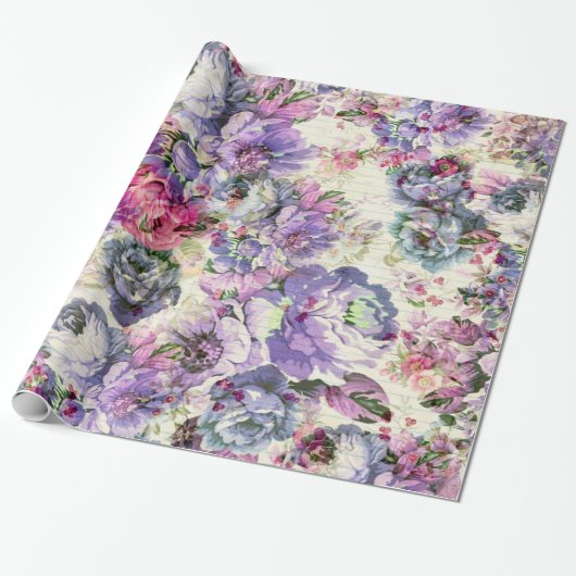  bohemen roze lavendel floraal cadeaupapier (Uitgerold)