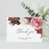 Bohemen  rozen bloemen paars romantisch bedankkaart (Staand voorkant)