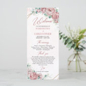 Bohemen  rozen peonies eucalyptus gold programmakaart (Staand voorkant)