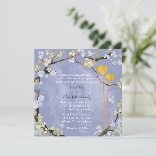 Bohemen Style Powder Blue Wedding Kaart (Staand voorkant)