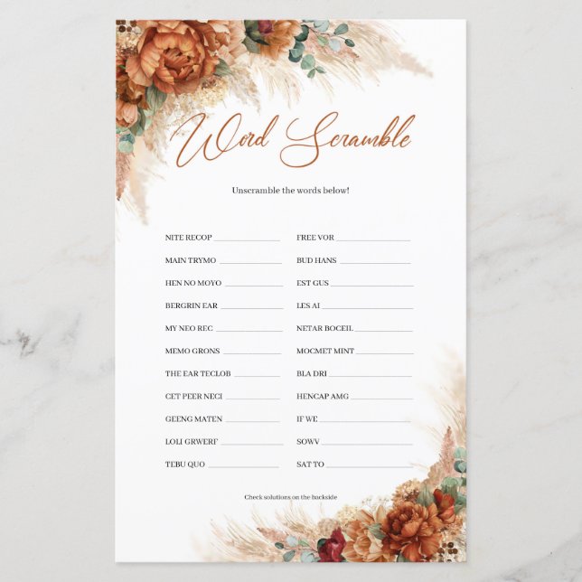 Bohemen tropisch strand terracotta Word Scramble (Voorkant)