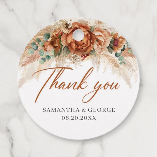 Bohemen tropische terracotta bloemen palm bruiloft bedankjes labels (Achterkant)