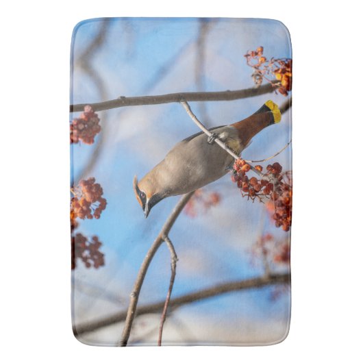 Bohemen, vogel met blauwe achtergrond badmat (Voorkant Verticaal)