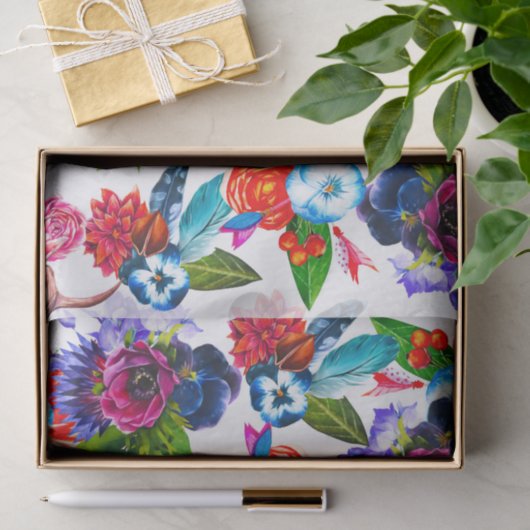 Bohemen Waterverf bloemen deer Antlers bladeren Tissuepapier (Geschenk)