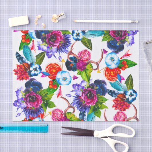 Bohemen Waterverf bloemen deer Antlers bladeren Tissuepapier (Craft)