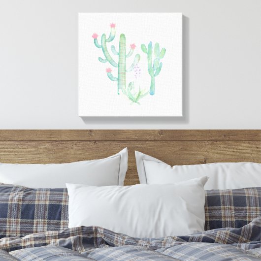 Bohemen Waterverf Cactus Canvas Afdruk (Insitu (Slaapkamer))