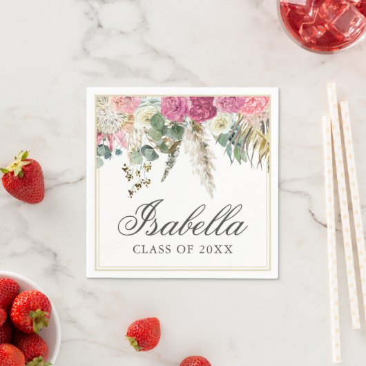 Bohemen Waterverf Floral Afstudeerder Naam Afstude Servet (Insitu)