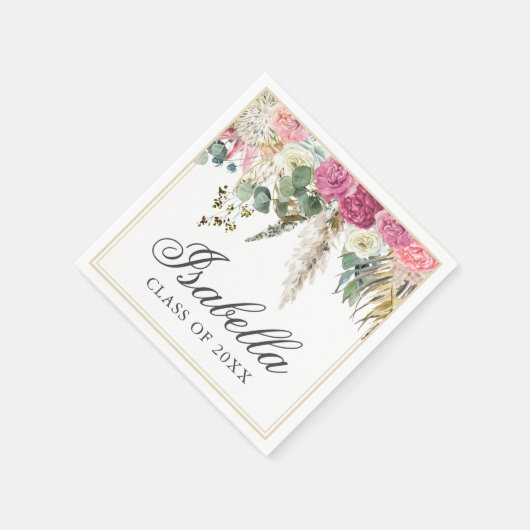 Bohemen Waterverf Floral Afstudeerder Naam Afstude Servet (Hoek)