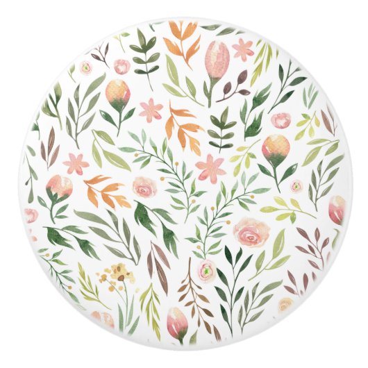 Bohemen Waterverf Leaves en Flowers Keramische Knop (Voorkant)