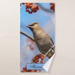 Bohemen Waxwing, Sky Background Bad Handdoek