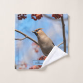 Bohemen Waxwing, Sky Background Bad Handdoek (Wasdoekje)