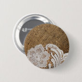 bohemen - western land - burlap en kant ronde button 5,7 cm (Voorkant /achterkant)