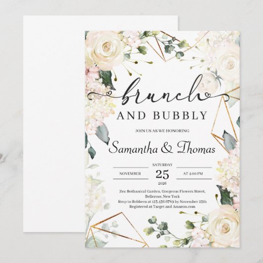 Bohemen witte rozen eucalyptus goudbrunch kaart (Voorkant / Achterkant)