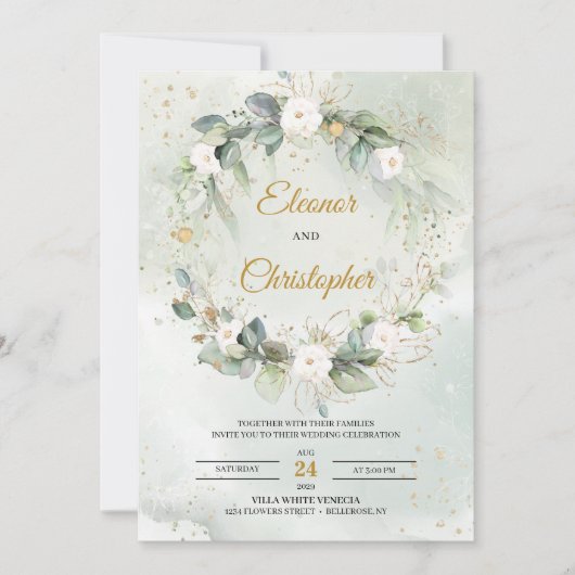 Bohemen witte rozen florale groenbladeren kaart (Voorkant)