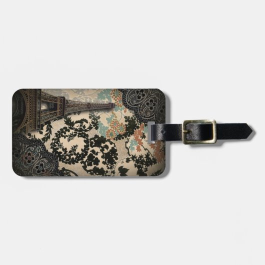 bohemen zwarte florale  parijs eiffeltoren bagagelabel (Voorkant horizontaal)