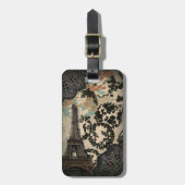 bohemen zwarte florale parijs eiffeltoren bagagelabel (Voorkant verticaal)