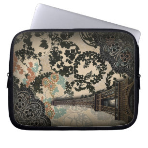 bohemen zwarte florale parijs eiffeltoren laptop sleeve
