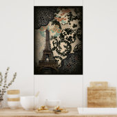 bohemen zwarte florale parijs eiffeltoren poster (Keuken)