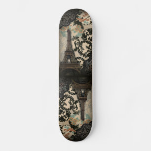 bohemen zwarte florale parijs eiffeltoren skateboard