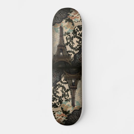 bohemen zwarte florale  parijs eiffeltoren skateboard (Voorkant)