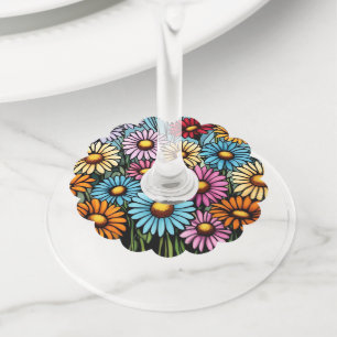 Bohemia Vibrant Daisies - Glas in lood Look Wijnglaslabel