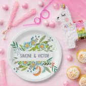 Bohemiaans botanisch groen en blauw Floral Papieren Bordje (Feest)