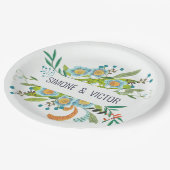 Bohemiaans botanisch groen en blauw Floral Papieren Bordje (Gekanteld)