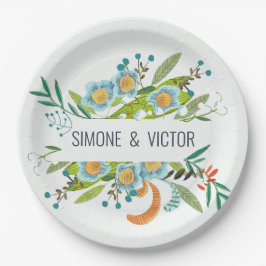 Bohemiaans botanisch groen en blauw Floral Papieren Bordje