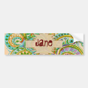 Bohemiaans Groene Doodle Pattern Name Sticker