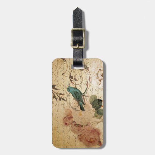 Bohemiaanse chic Paris Scripts vogel Frans botanis Bagagelabel (Voorkant verticaal)
