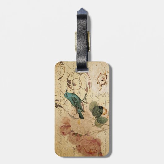 Bohemiaanse chic Paris Scripts vogel Frans botanis Bagagelabel (Achterkant verticaal)