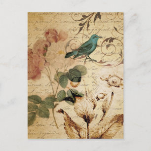 Bohemiaanse chic Paris Scripts vogel Frans botanis Briefkaart