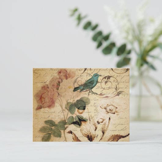 Bohemiaanse chic Paris Scripts vogel Frans botanis Briefkaart (Staand voorkant)