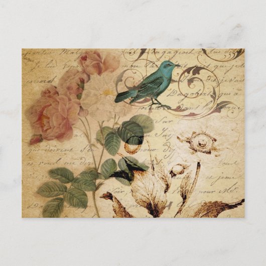 Bohemiaanse chic Paris Scripts vogel Frans botanis Briefkaart (Voorkant)