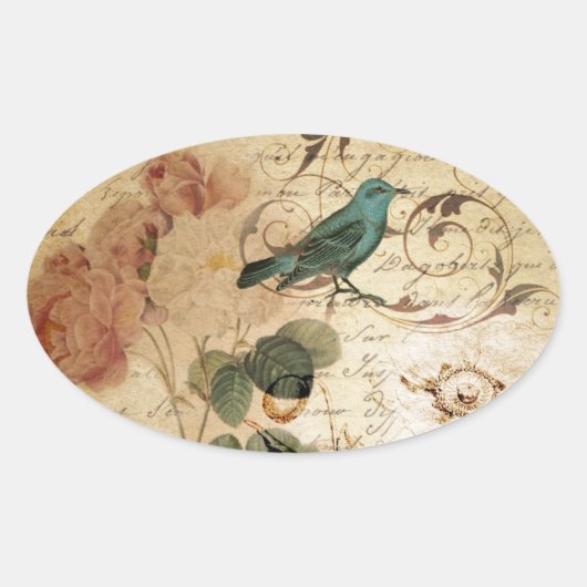 Bohemiaanse chic Paris Scripts vogel Frans botanis Ovale Sticker (Voorkant)