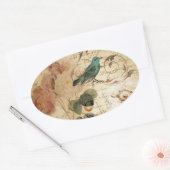 Bohemiaanse chic Paris Scripts vogel Frans botanis Ovale Sticker (Envelop)