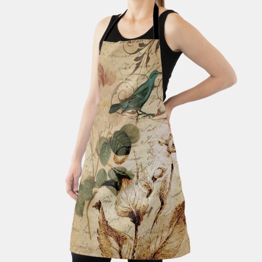 Bohemiaanse chic Paris Scripts vogel Frans botanis Schort (Insitu)