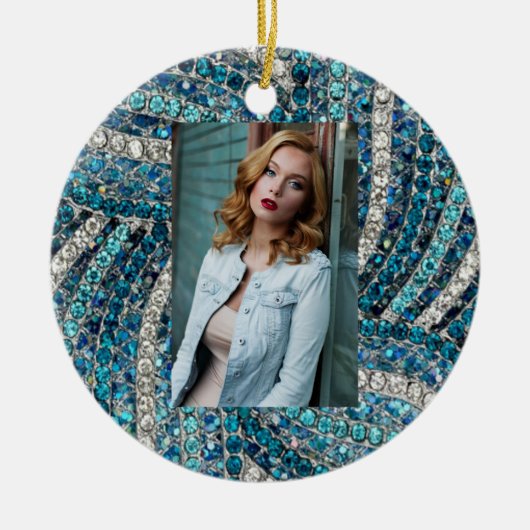 bohemiaanse girale zilvergrijze turkooizen blauw keramisch ornament (Voorkant)