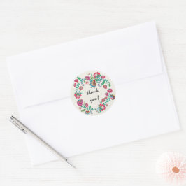 Bohemiaanse kalkmet bloemen met dank ronde sticker