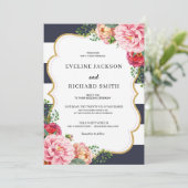 Bohemiaanse marine blush roze florale pony bruilof kaart (Staand voorkant)