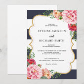 Bohemiaanse marine blush roze florale pony bruilof kaart (Voorkant / Achterkant)