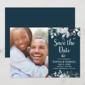 Bohemiaanse marine White Floral Wedding Save the D Save The Date (Voorkant / Achterkant)