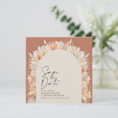 Bohemiaanse terracotta pampas gras styrelse trendy save the date (Staand voorkant)