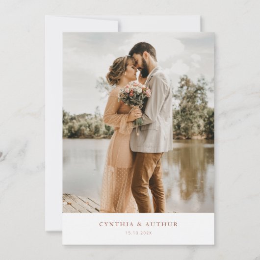 bohemiaanse terracotta simpele scriptbruiloft kaart (Achterkant)