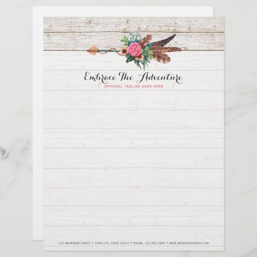 Bohemiaanse ventiel Arrow en Roos op Rustic White  Briefhoofd Ontwerp (Voorkant / Achterkant)