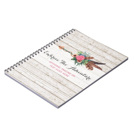 Bohemiaanse ventiel Arrow en Roos op Rustic White  Notitieboek (Linkerzijde)