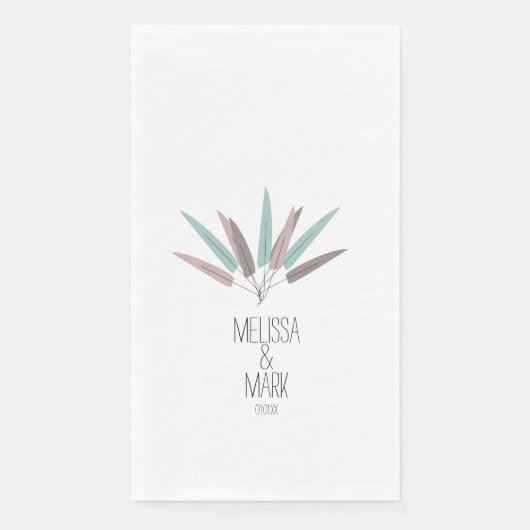 Bohemiaanse veren Pastel Couples Name Weddenschap Servet (Voorkant)