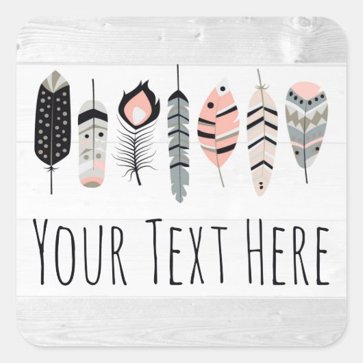 Bohemiaanse vogelveren in Blush Pink Tribal Chic Vierkante Sticker (Voorkant)