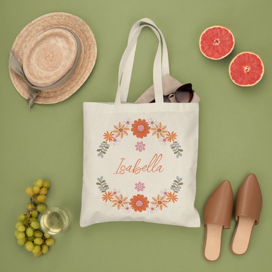 Bohemiam Groovy Flowers, wilde minimale bloem Tote Bag