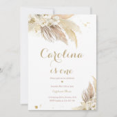 Bohemian 1st Birthday Party Boho Pampas Grass Inv Kaart (Voorkant)
